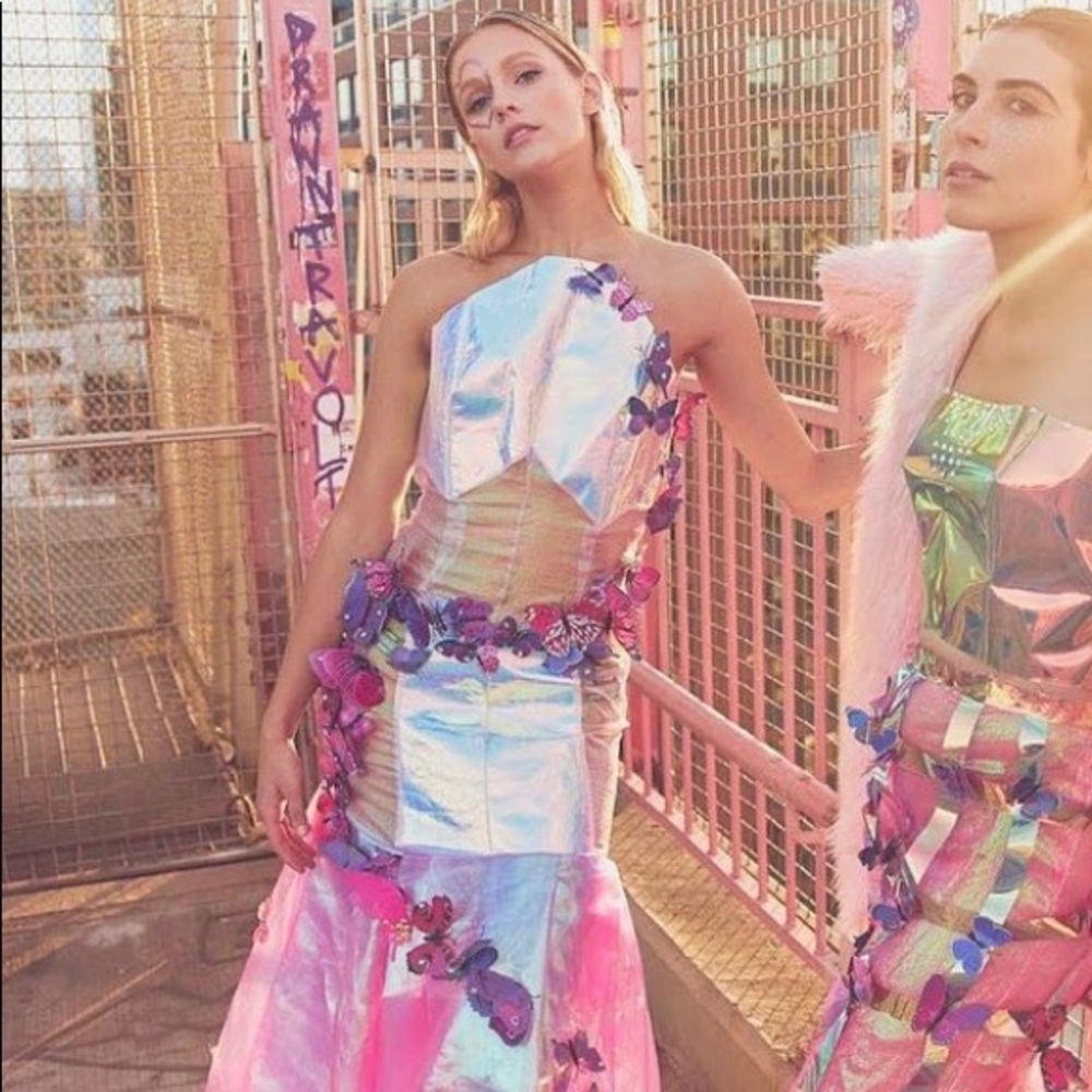 Holographic butterfly prom dress